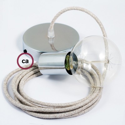 Pendel único, lámpara colgante cable textil Neutro en Lino Natural RN01
