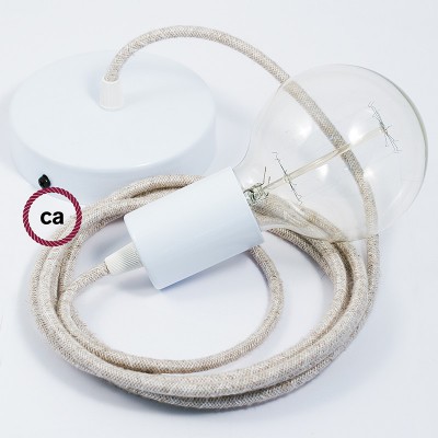 Pendel único, lámpara colgante cable textil Neutro en Lino Natural RN01