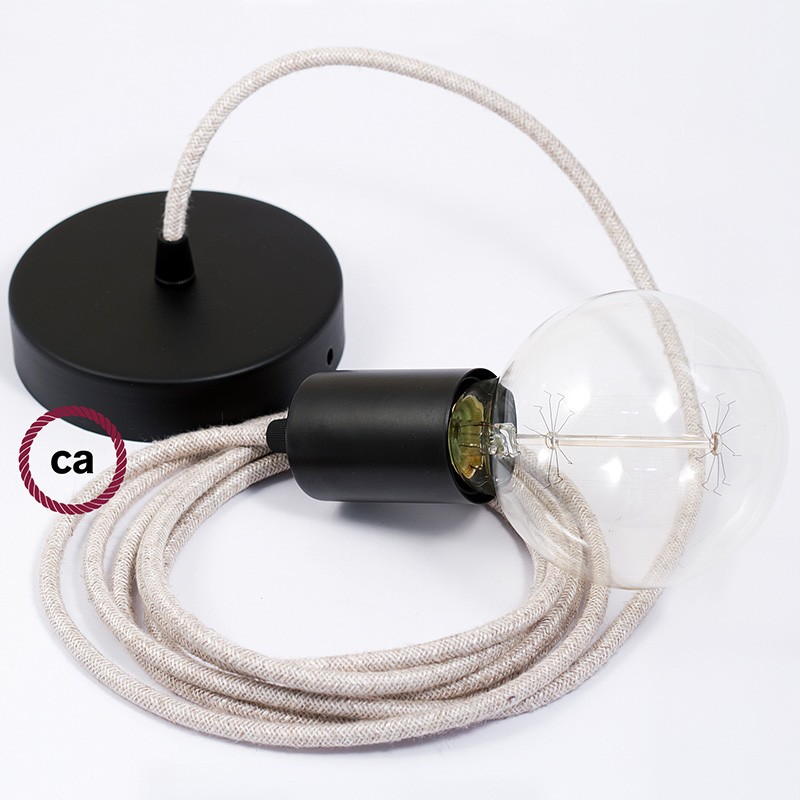 Pendel único, lámpara colgante cable textil Neutro en Lino Natural RN01