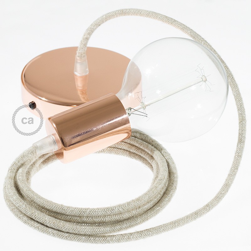 Pendel único, lámpara colgante cable textil Neutro en Lino Natural RN01