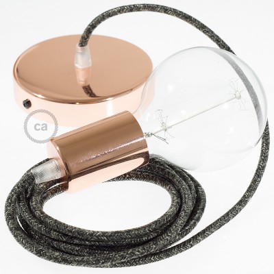 Pendel único, lámpara colgante cable textil Antracita en Lino Natural RN03