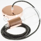 Pendel único, lámpara colgante cable textil Antracita en Lino Natural RN03