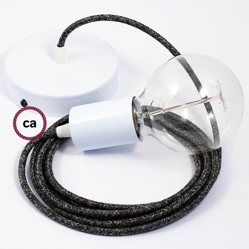 Pendel único, lámpara colgante cable textil Antracita en Lino Natural RN03