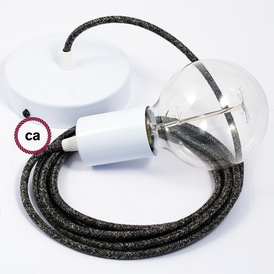 Pendel único, lámpara colgante cable textil Antracita en Lino Natural RN03