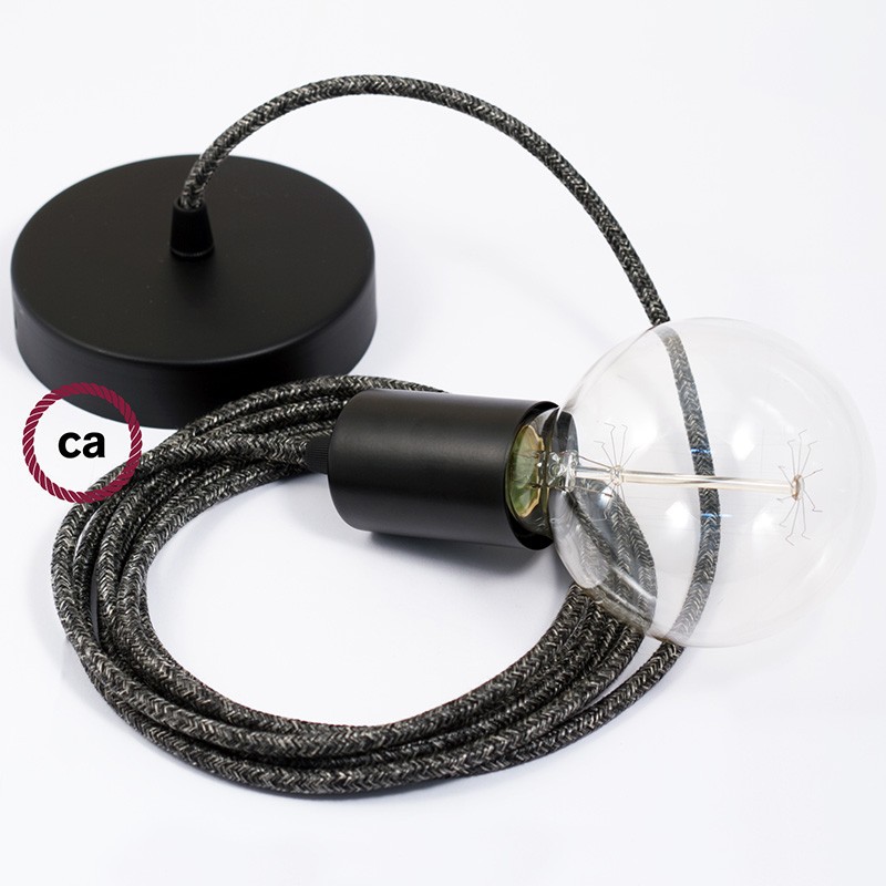Pendel único, lámpara colgante cable textil Antracita en Lino Natural RN03