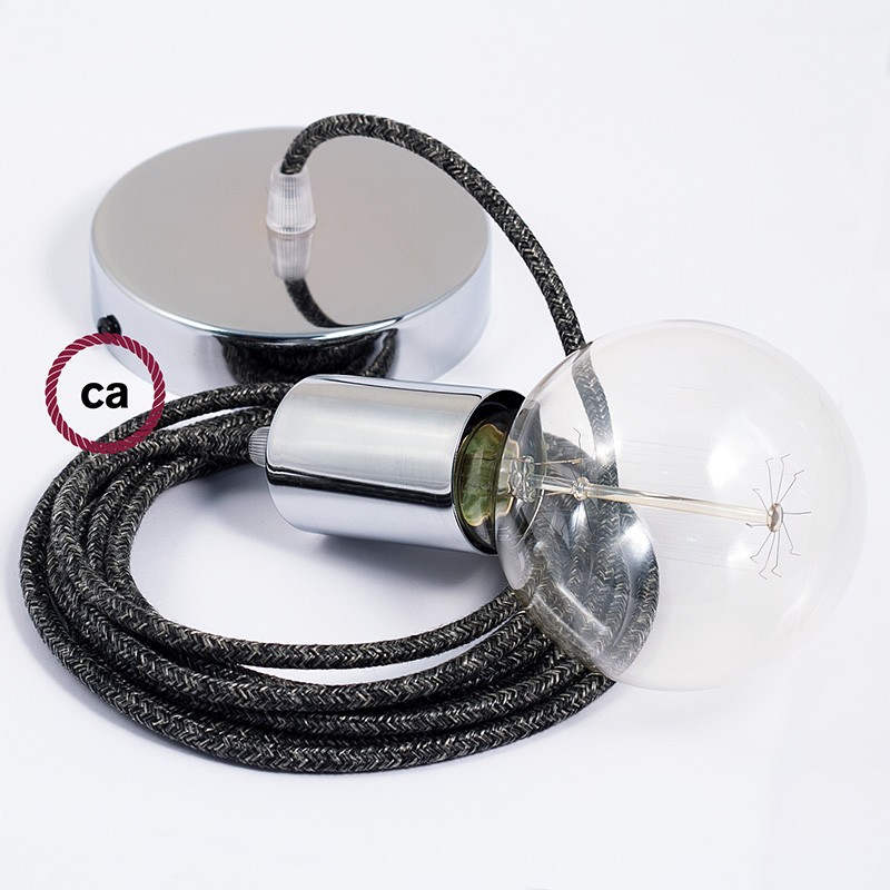 Pendel único, lámpara colgante cable textil Antracita en Lino Natural RN03