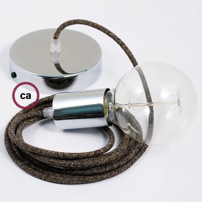 Pendel único, lámpara colgante cable textil Marrón en Lino Natural RN04