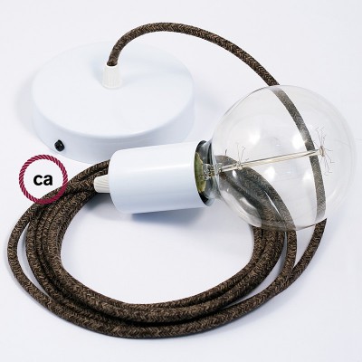 Pendel único, lámpara colgante cable textil Marrón en Lino Natural RN04