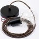 Pendel único, lámpara colgante cable textil Marrón en Lino Natural RN04
