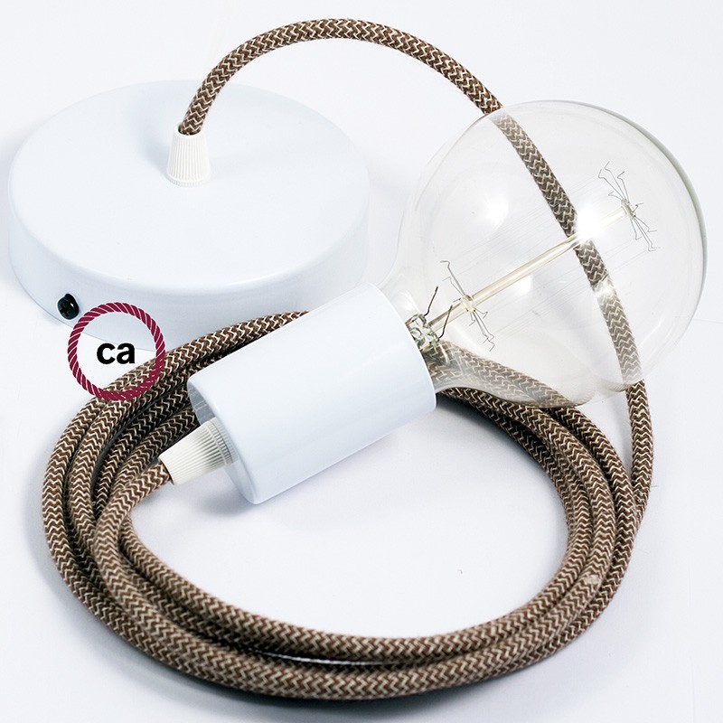 Pendel único, lámpara colgante cable textil ZigZag Corteza RD73