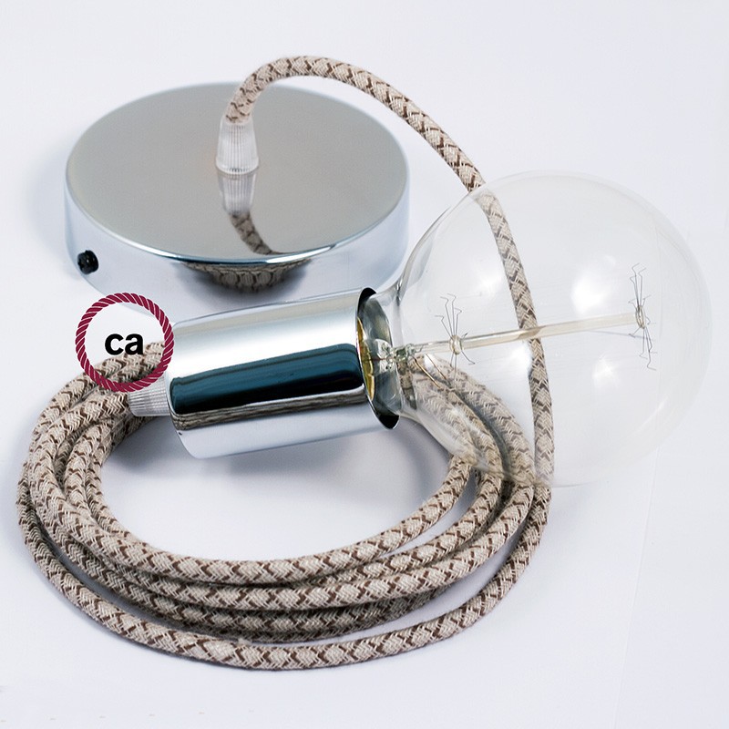 Pendel único, lámpara colgante cable textil Rombo Corteza RD63
