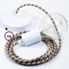 Pendel único, lámpara colgante cable textil Stripes Corteza RD53