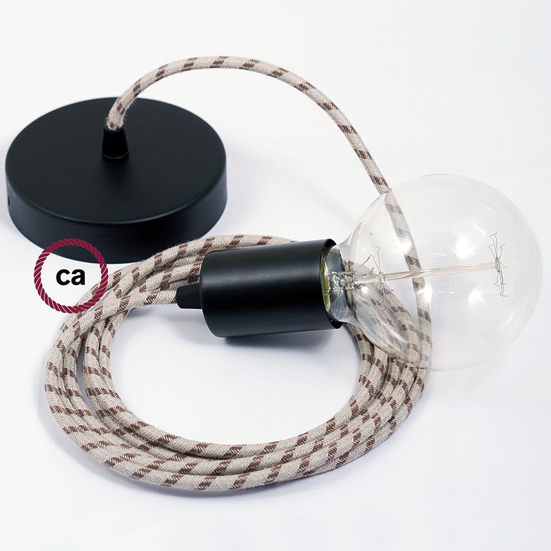 Pendel único, lámpara colgante cable textil Stripes Corteza RD53