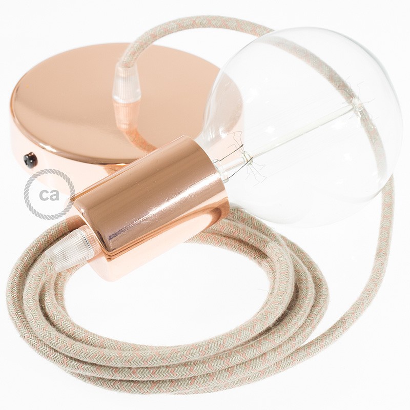Pendel único, lámpara colgante cable textil Rombo Rosa Antico RD61