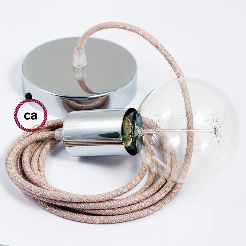 Pendel único, lámpara colgante cable textil Rombo Rosa Antico RD61