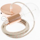 Pendel único, lámpara colgante cable textil Stripes Rosa Antico RD51