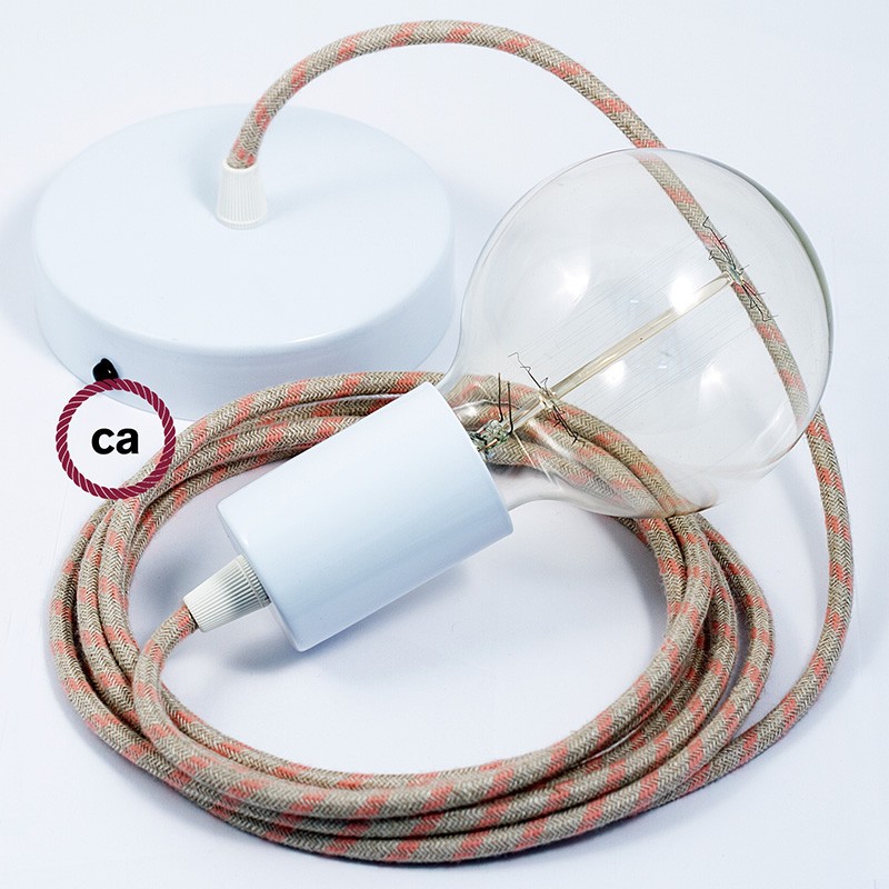 Pendel único, lámpara colgante cable textil Stripes Rosa Antico RD51