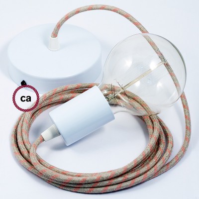 Pendel único, lámpara colgante cable textil Stripes Rosa Antico RD51