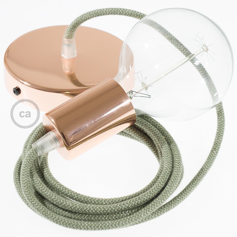 Pendel único, lámpara colgante cable textil ZigZag Verde Tomillo RD72