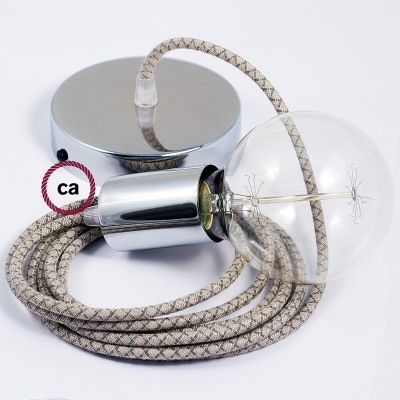 Pendel único, lámpara colgante cable textil Rombo Verde Tomillo RD62