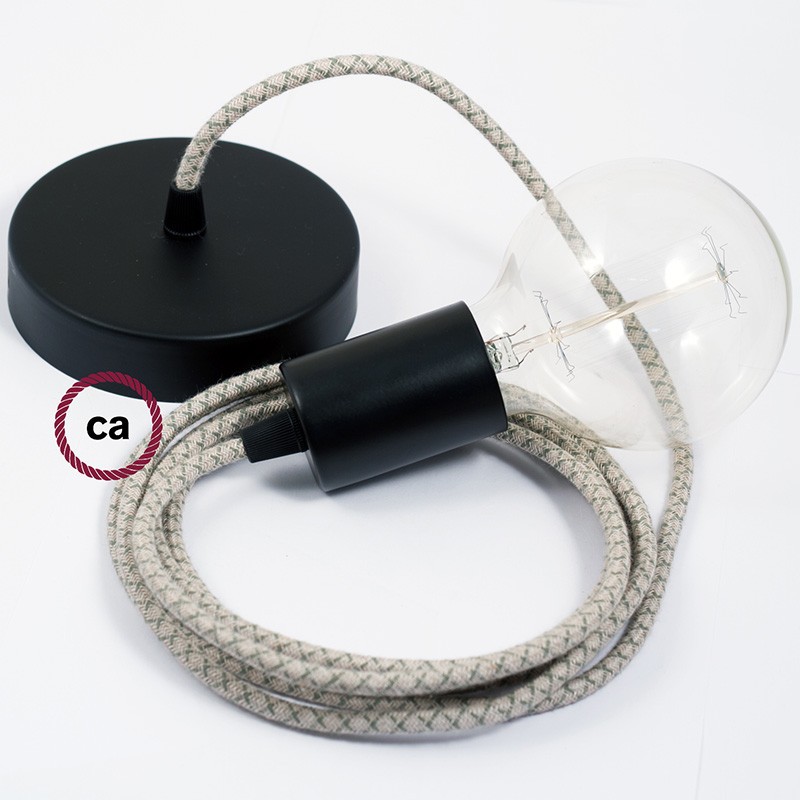 Pendel único, lámpara colgante cable textil Rombo Verde Tomillo RD62