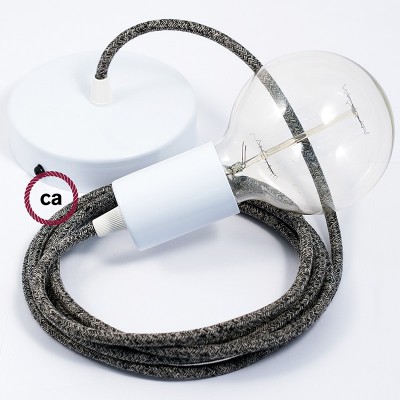 Pendel único, lámpara colgante cable textil Negro Glitter en Lino Natural RS81