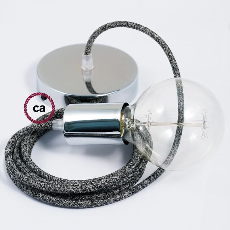 Pendel único, lámpara colgante cable textil Negro Glitter en Lino Natural RS81