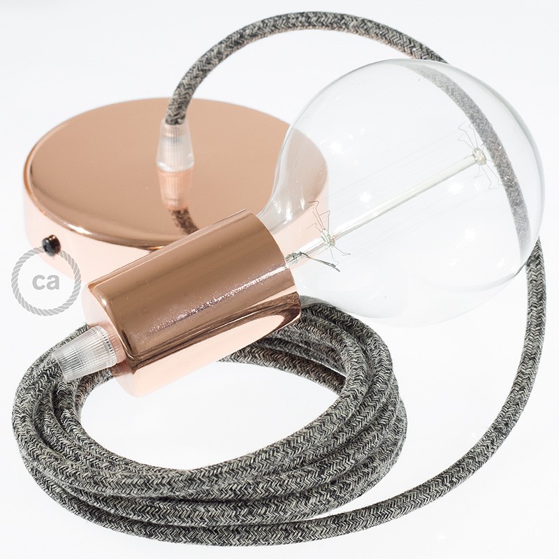 Pendel único, lámpara colgante cable textil Negro Glitter en Lino Natural RS81