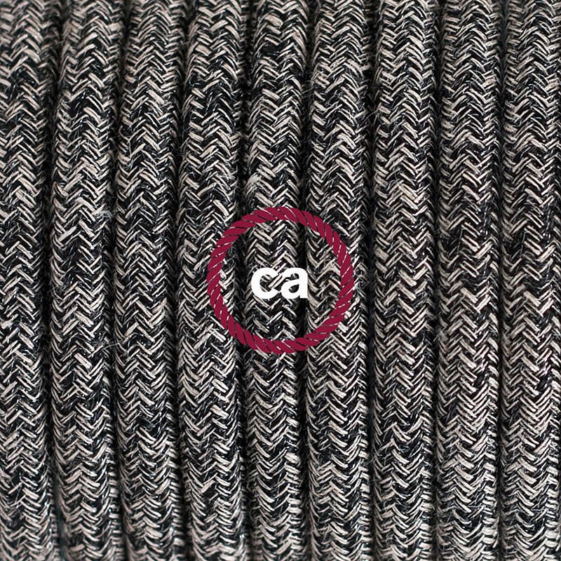 Pendel único, lámpara colgante cable textil Negro Glitter en Lino Natural RS81