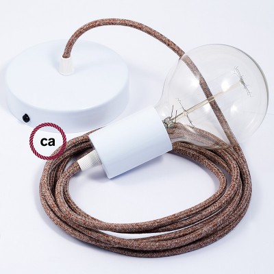 Pendel único, lámpara colgante cable textil Marrón Glitter en Lino Natural RS82