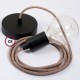 Pendel único, lámpara colgante cable textil Marrón Glitter en Lino Natural RS82