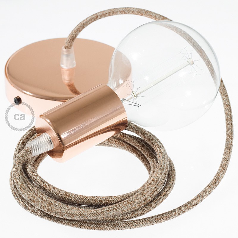 Pendel único, lámpara colgante cable textil Marrón Glitter en Lino Natural RS82