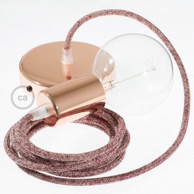 Pendel único, lámpara colgante cable textil Rojo Glitter en Lino Natural RS83