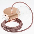 Pendel único, lámpara colgante cable textil Rojo Glitter en Lino Natural RS83