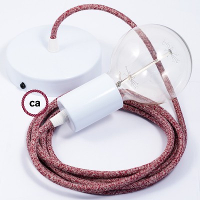 Pendel único, lámpara colgante cable textil Rojo Glitter en Lino Natural RS83