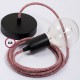 Pendel único, lámpara colgante cable textil Rojo Glitter en Lino Natural RS83