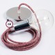 Pendel único, lámpara colgante cable textil Rojo Glitter en Lino Natural RS83