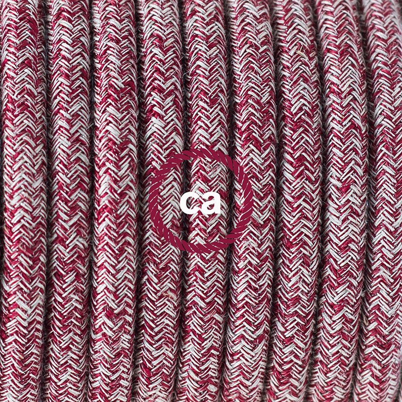 Pendel único, lámpara colgante cable textil Rojo Glitter en Lino Natural RS83