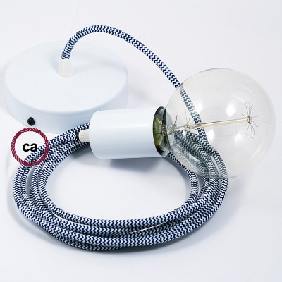 Pendel único, lámpara colgante cable textil ZigZag Azul RZ12