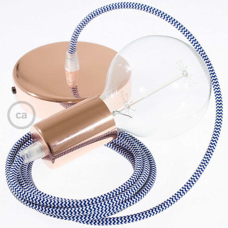 Pendel único, lámpara colgante cable textil ZigZag Azul RZ12