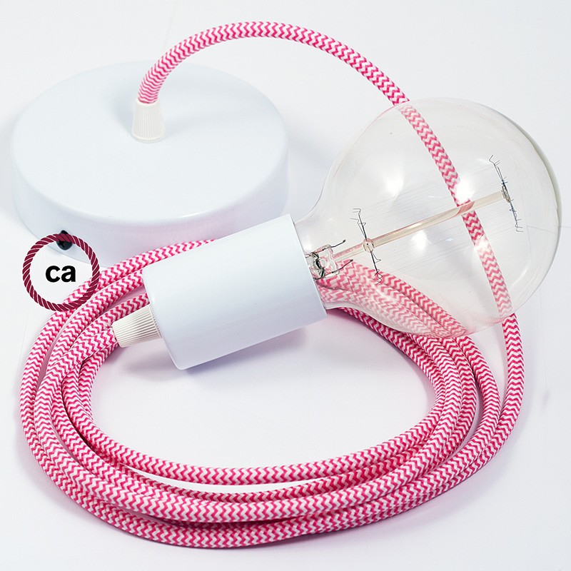 Pendel único, lámpara colgante cable textil ZigZag Fuchsia RZ08