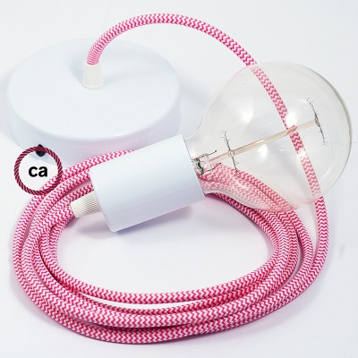 Pendel único, lámpara colgante cable textil ZigZag Fuchsia RZ08