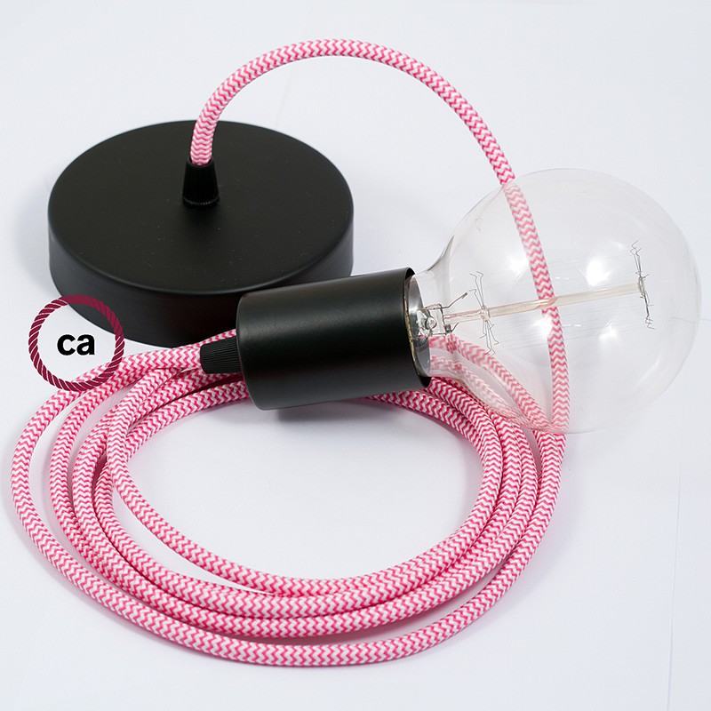 Pendel único, lámpara colgante cable textil ZigZag Fuchsia RZ08