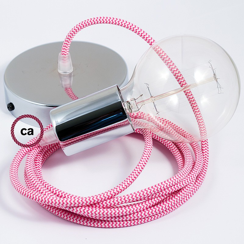 Pendel único, lámpara colgante cable textil ZigZag Fuchsia RZ08