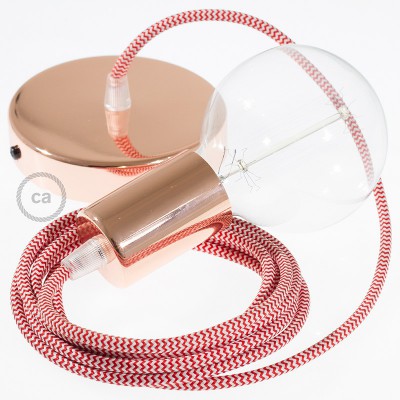 Pendel único, lámpara colgante cable textil ZigZag Rojo RZ09