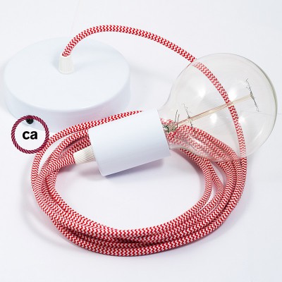 Pendel único, lámpara colgante cable textil ZigZag Rojo RZ09