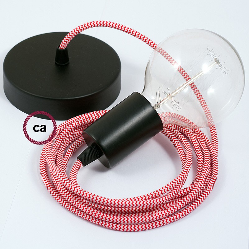 Pendel único, lámpara colgante cable textil ZigZag Rojo RZ09