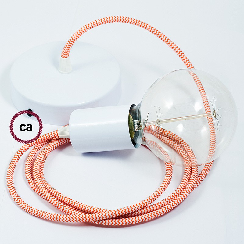 Pendel único, lámpara colgante cable textil ZigZag Naranja RZ15