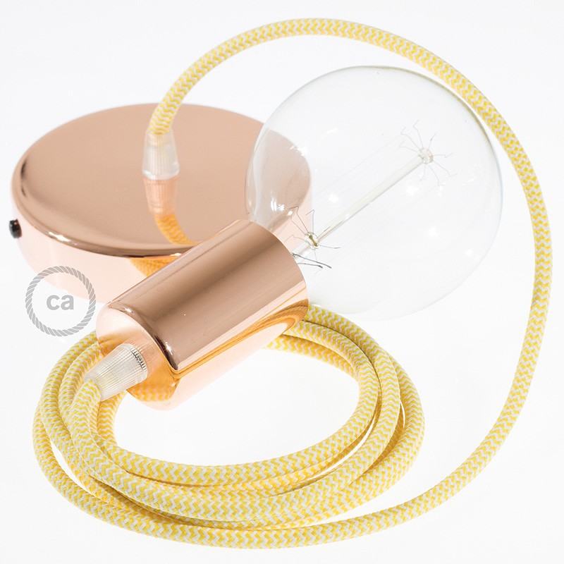 Pendel único, lámpara colgante cable textil ZigZag Amarillo RZ10