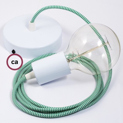 Pendel único, lámpara colgante cable textil ZigZag Verde RZ06